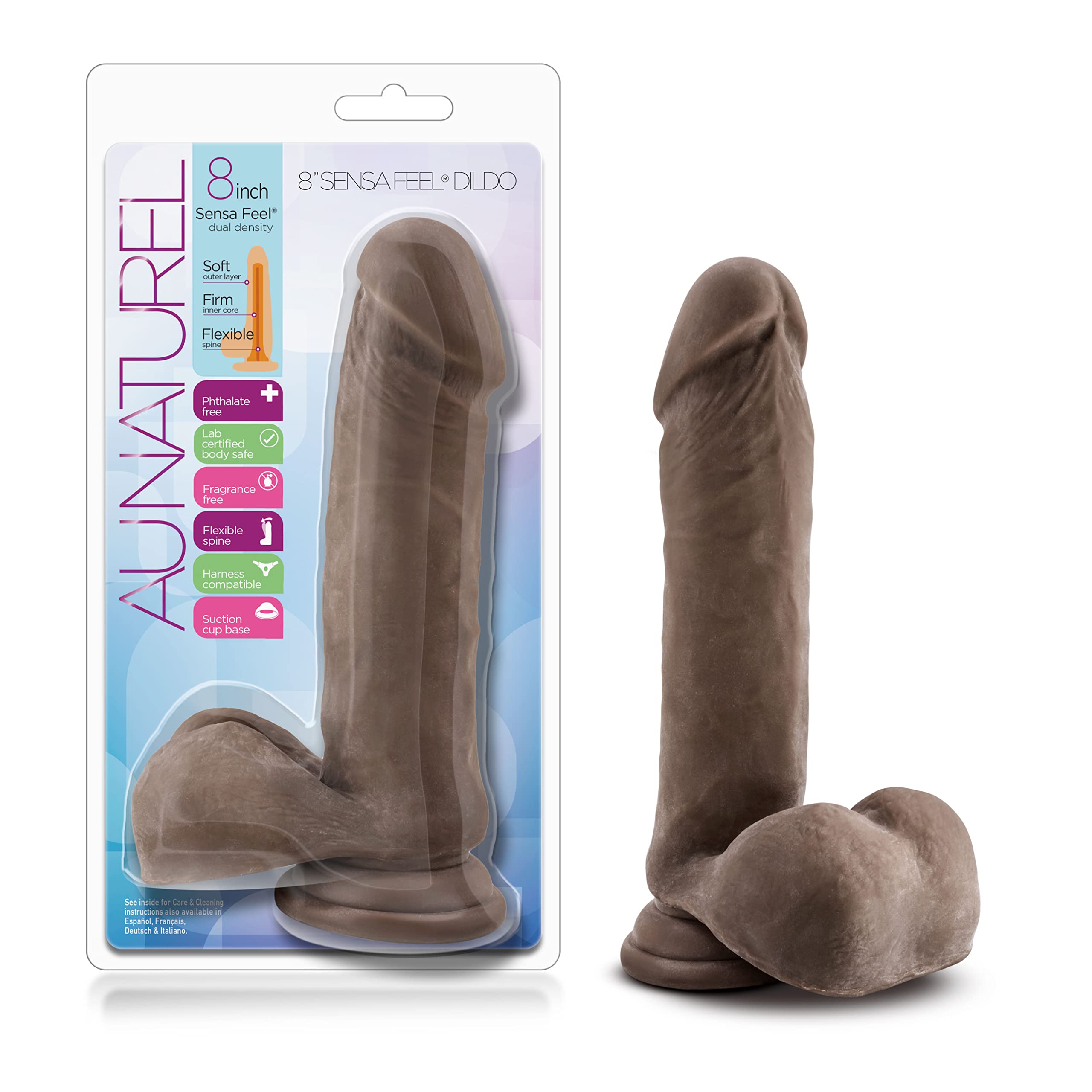 Blush Novelties Adult Sex Toys - Au Naturel Sensa Feel Dual Density Realisitc Dildo - 8 Inch - Body Safe - Flexi Shaft Lifelike 