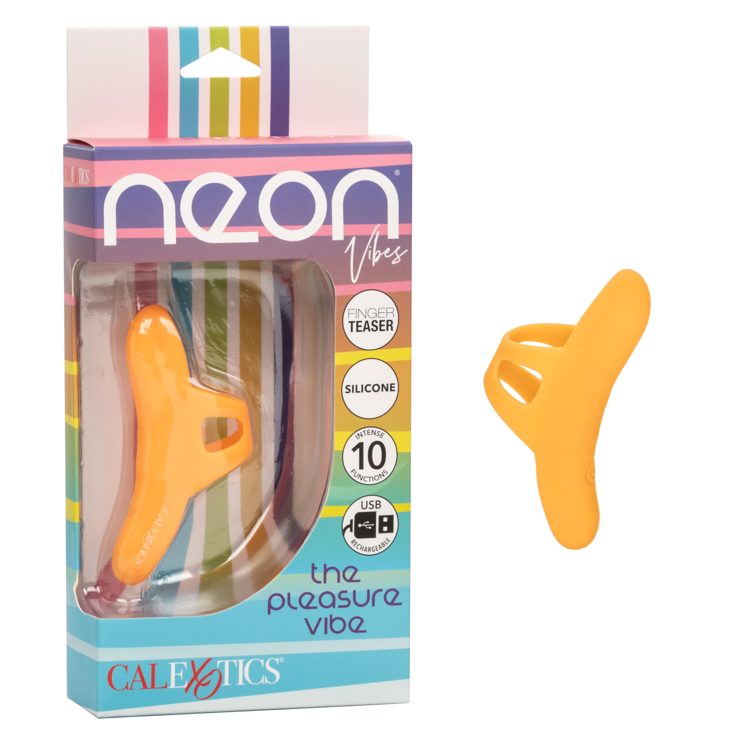 CalExotics Neon Vibes The Pleasure Vibe - Silicone Travel Sized Rechargeable Finger Vibrator -Adult Sex Toys for Women - Orange