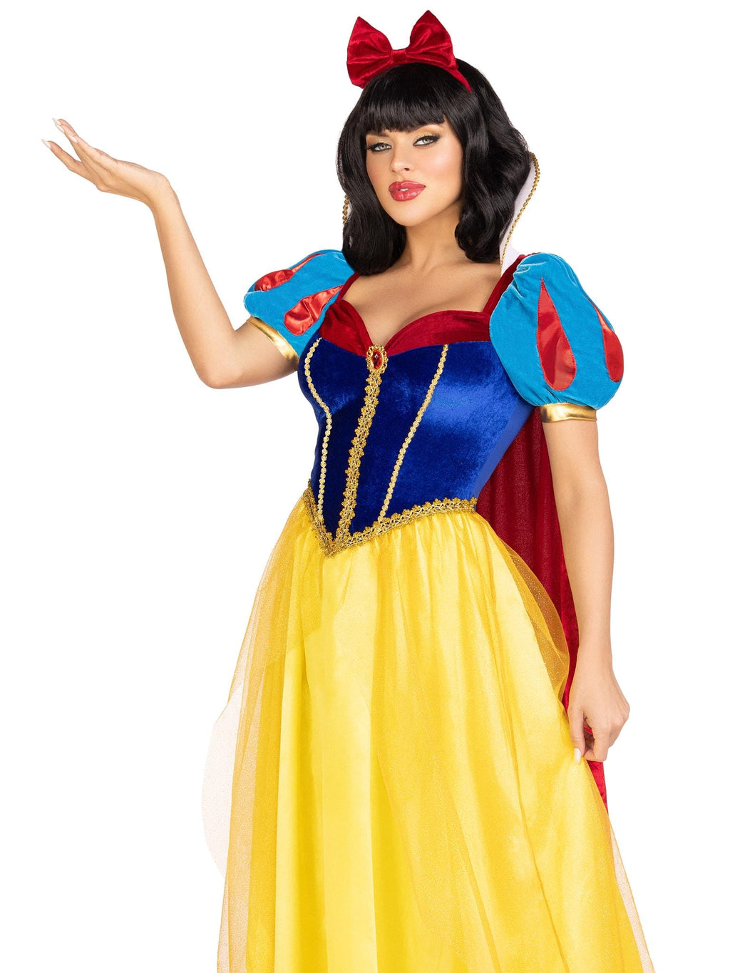3 Pc Royal Miss Snow, Includes Classic Velvet And Satin Long Ball Gown With Braided Gold Trim And Stay Up Collar, Detachable Vel