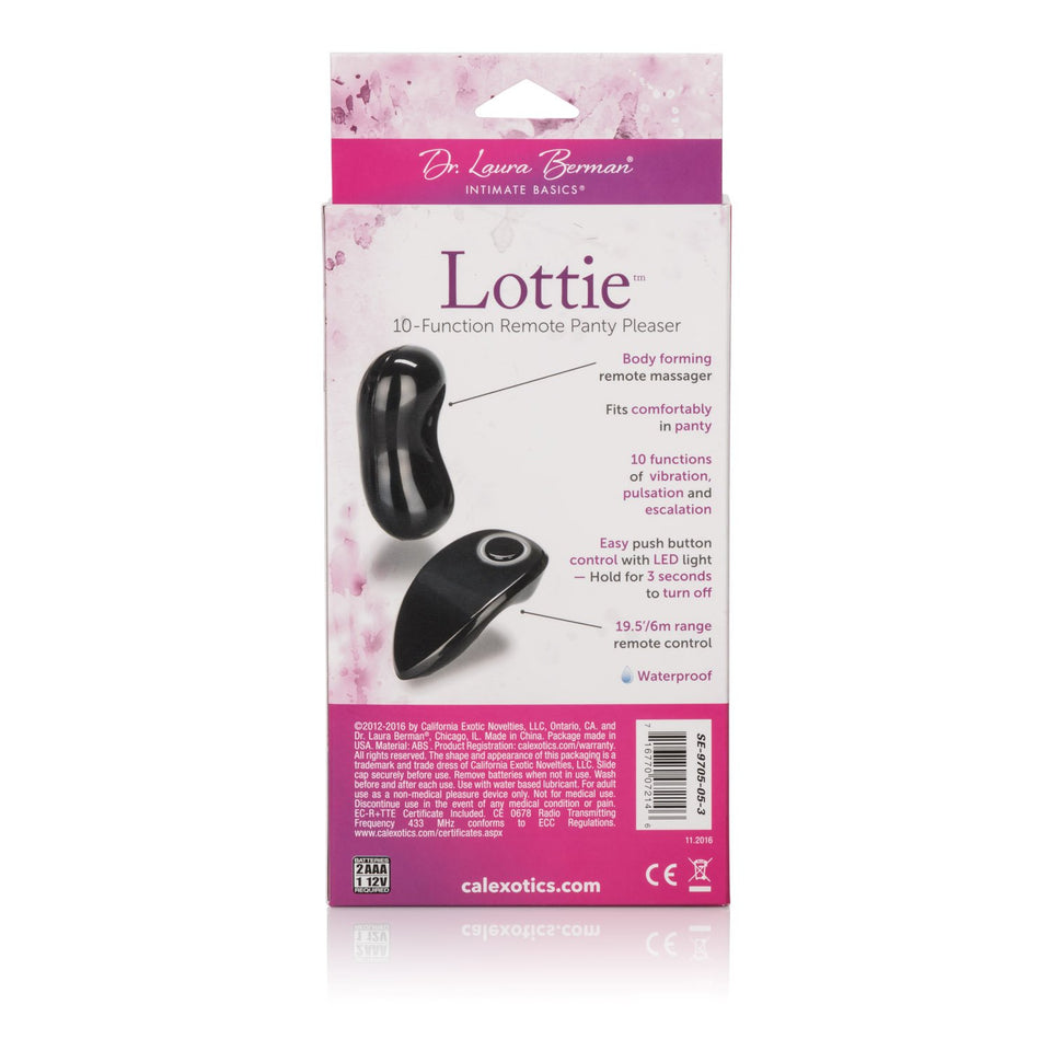 Dr Laura Berman Intimate Basics Lottie - 10 Function Remote Panty Pleaser Vibrator - Pocket Adult Toys For Couples - Wireless Vibe Egg Massager - Black