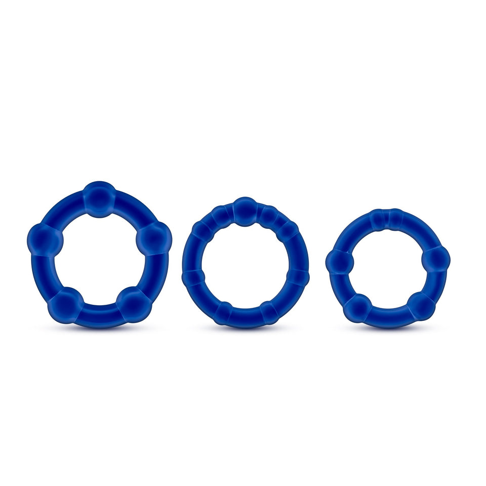 Blush Stay Hard - Soft Stretchy Beaded Male Enhancement Cock Rings - Blue