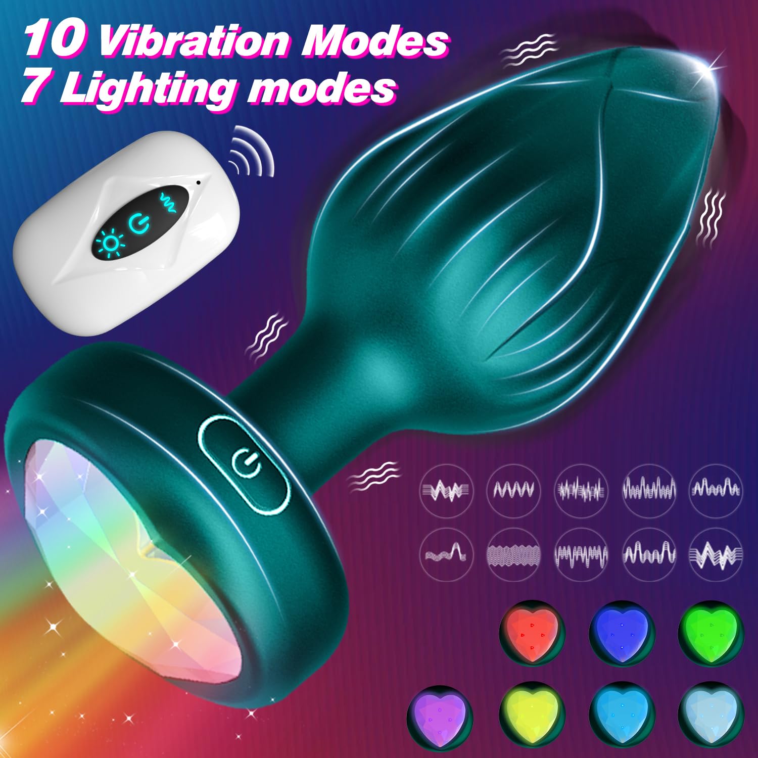 Anal Plug Adult Sex Toys - 10 Modes Vibrating Butt Plug LED Colorful Light up Remote Control for Prostate Massage, Adult, Men, W