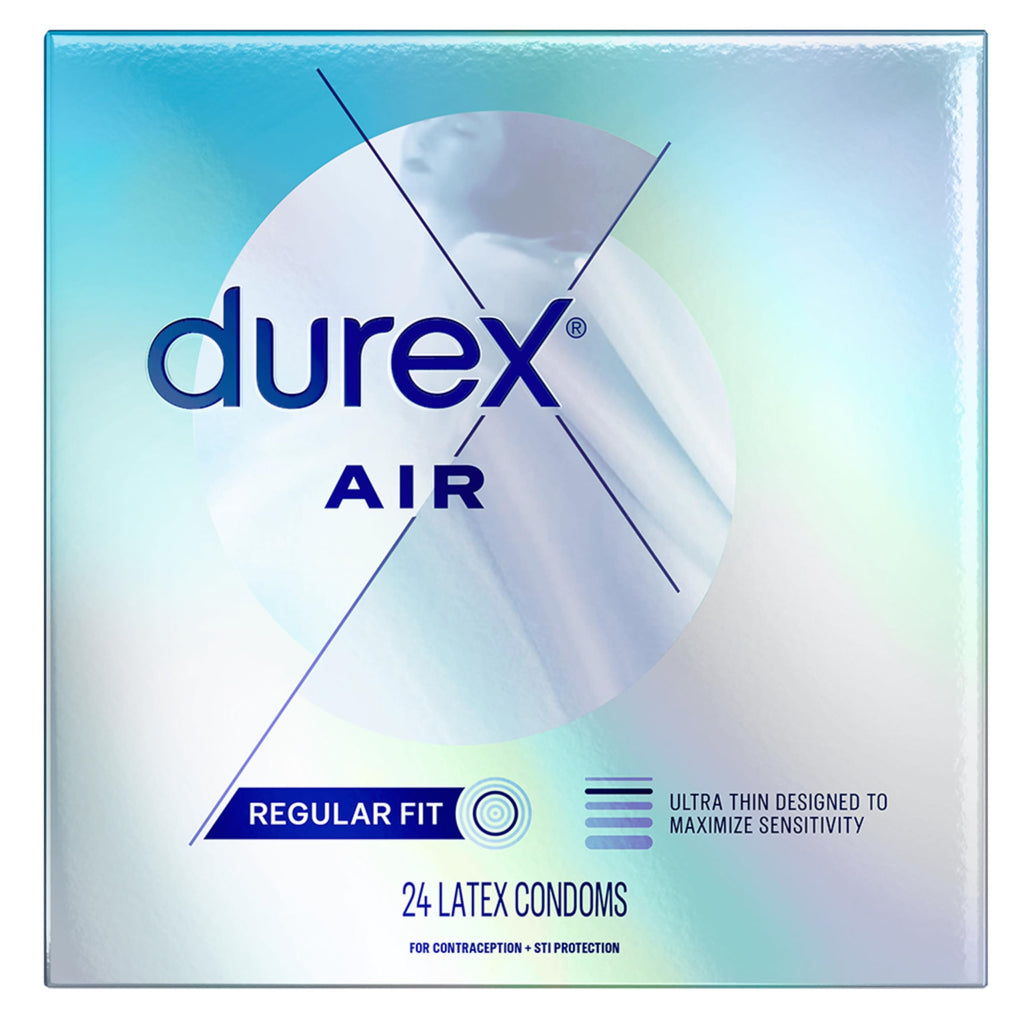 Durex Air Condoms Extra Thin, Transparent Natural Rubber Latex Condoms for Men, Close Fit, FSA & HSA Eligible, 24 Count (Pack of