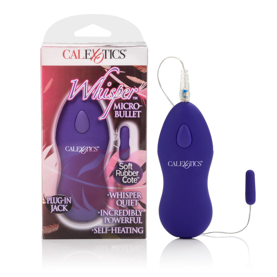 Calexotics Whisper Micro Bullet - Self Heating Wired Pocket Bullet Vibrator - Remote Control Sex Toys For Couples - Adult Egg Massager - 1.25 Inch - Purple