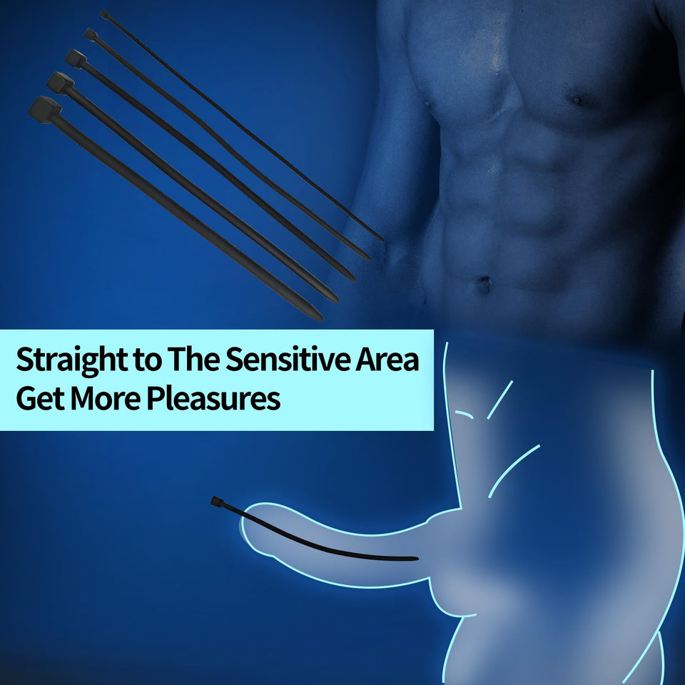 Beauty7 5PCS Extra Long 14'' Urethral Sound Plug Cube Shaped End Urinary Dilator Expander Silicone Men Male Urethra Prostate Bla