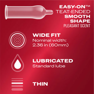 Durex Extra Sensitive Lubricated Ultra Thin Premium Latex Condoms, Wide Fit, 12 Count