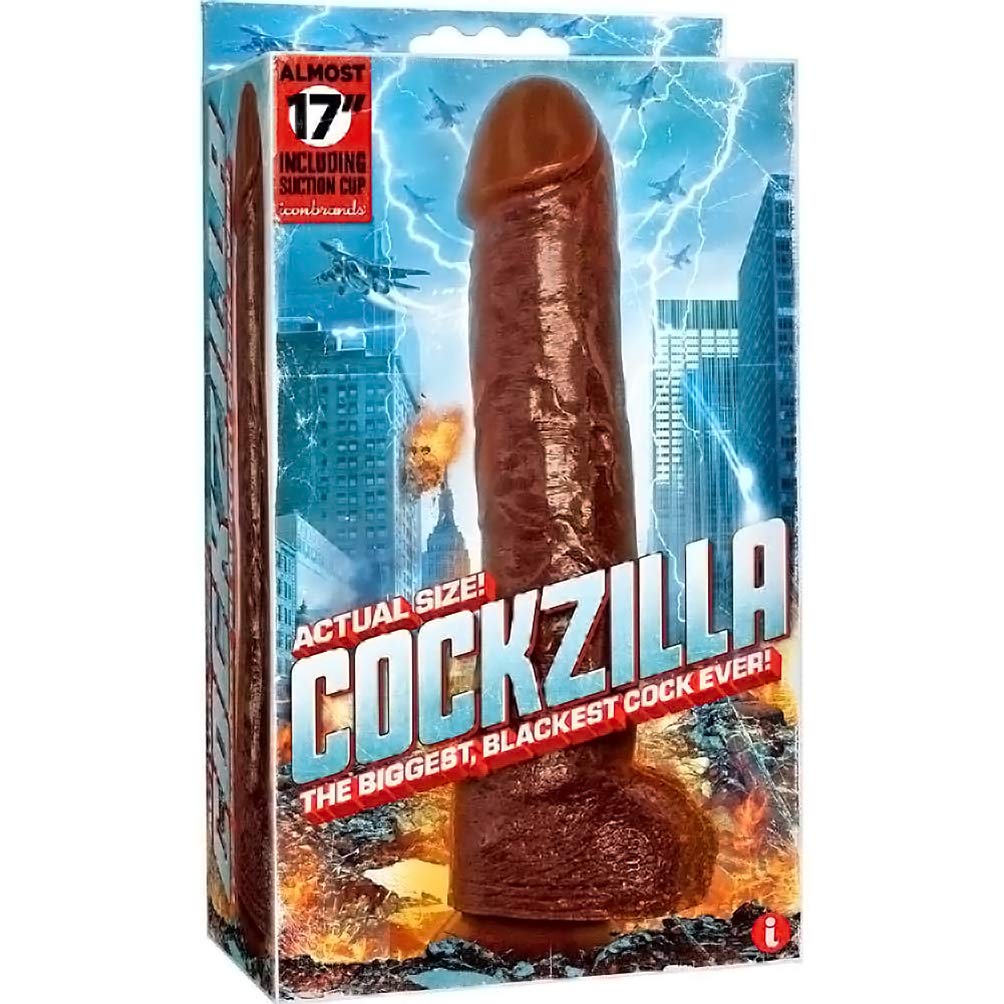 Icon Brands - Cockzilla, Black, Large Realistic Dildo, Black Dong