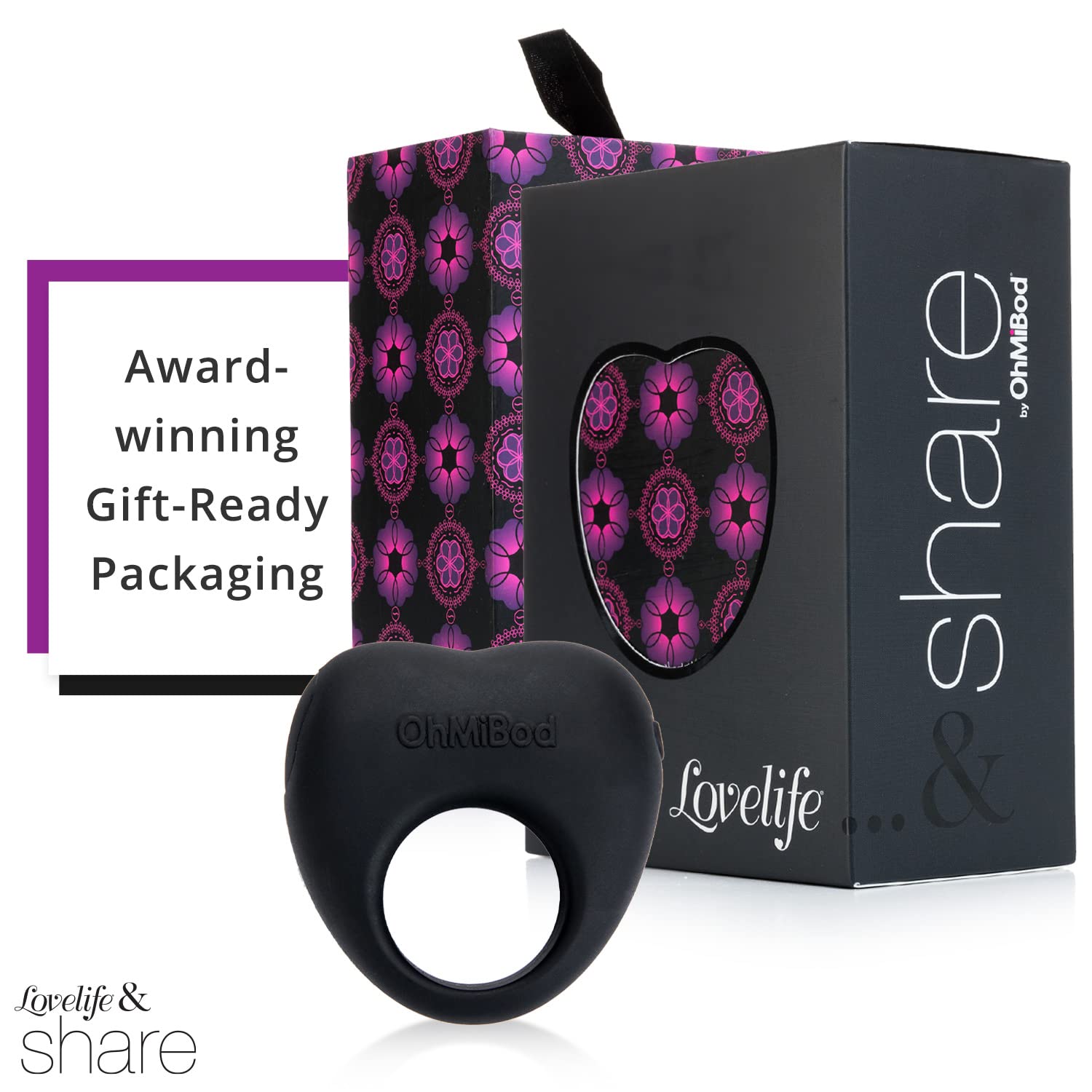 Ohmibod Lovelife Share Couples Ring - Vibrating Ring - Persononal Massager - Black