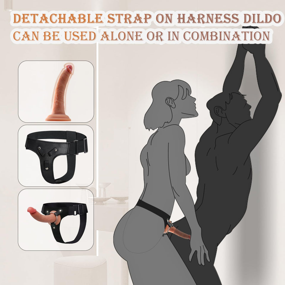 Strap on Dildo Harness Adult Sex Toys for Lesbian, Adjustable Soft Realistic Silicone Dildos with Strapon, Detachable G Spot Sti