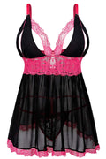 Donnalla Women Plus Size Lingerie - Sexy Split Cup Lace Babydoll Sleepwear Chemise Set 2XL,3XL,4XL Black