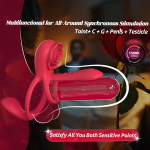 Vibrating Cock Ring Penis Sleeve with Rose Clitoral Stimulator, Penis Ring Vibrator Couples Adult Sex Toys for Men Women, Penis