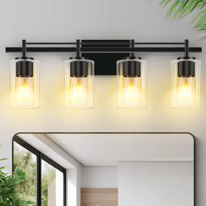 Bathroom Vanity Light, 4-Lights Bath Vintage Wall Mounted Lamps, Vanity Light Fixtures, With Clear Glass Shade Modern Matte Wall