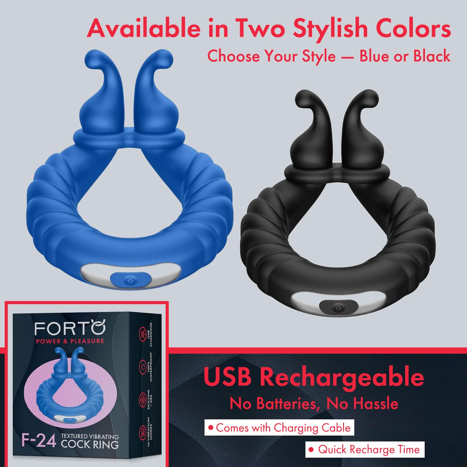 Forto F-24: Sili Textur Vib Cockring Bl