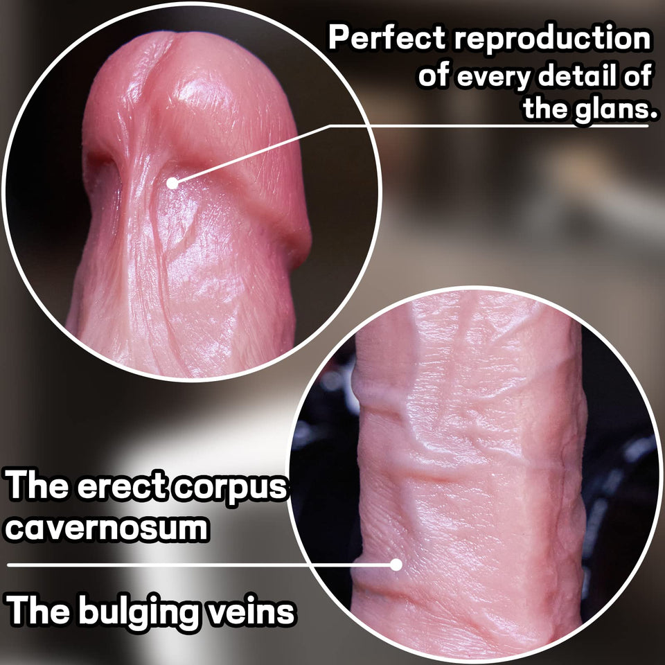 7.67'' Long Handmade Realistic Dildos Feels Like Skin with Shaped Balls, Soft and Flexible Silicone Penis Hands-Free Play, Thick