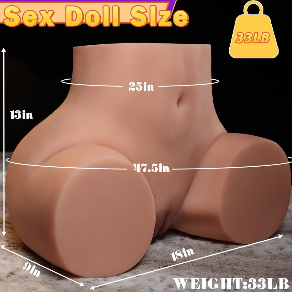 33LB Life Size Sex Doll Big Ass Male Masturbator Fake Pussy, Soft Female Sex Doll Big Butt Realistic Pussy Ass Male Stroker with