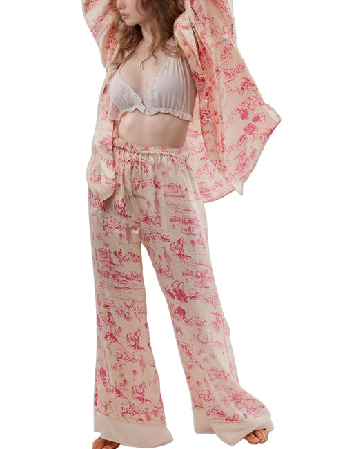 Arssm Satin Pajama Set for Women Silk Pajamas Set 2 Piece Floral Pj Set Long Sleeve Button Down Pjs Sleepwear(Apricot-S)