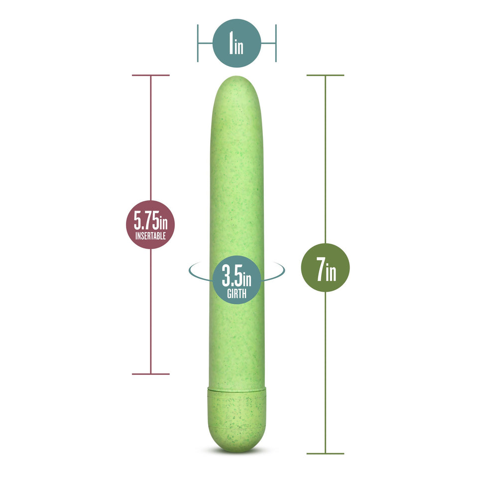 Blush Novelties Gaia Eco Plant-Based 7'' Slim Multispeed Vibrator in Green Made of Sustainable BioFeel Worlds First Plant Based