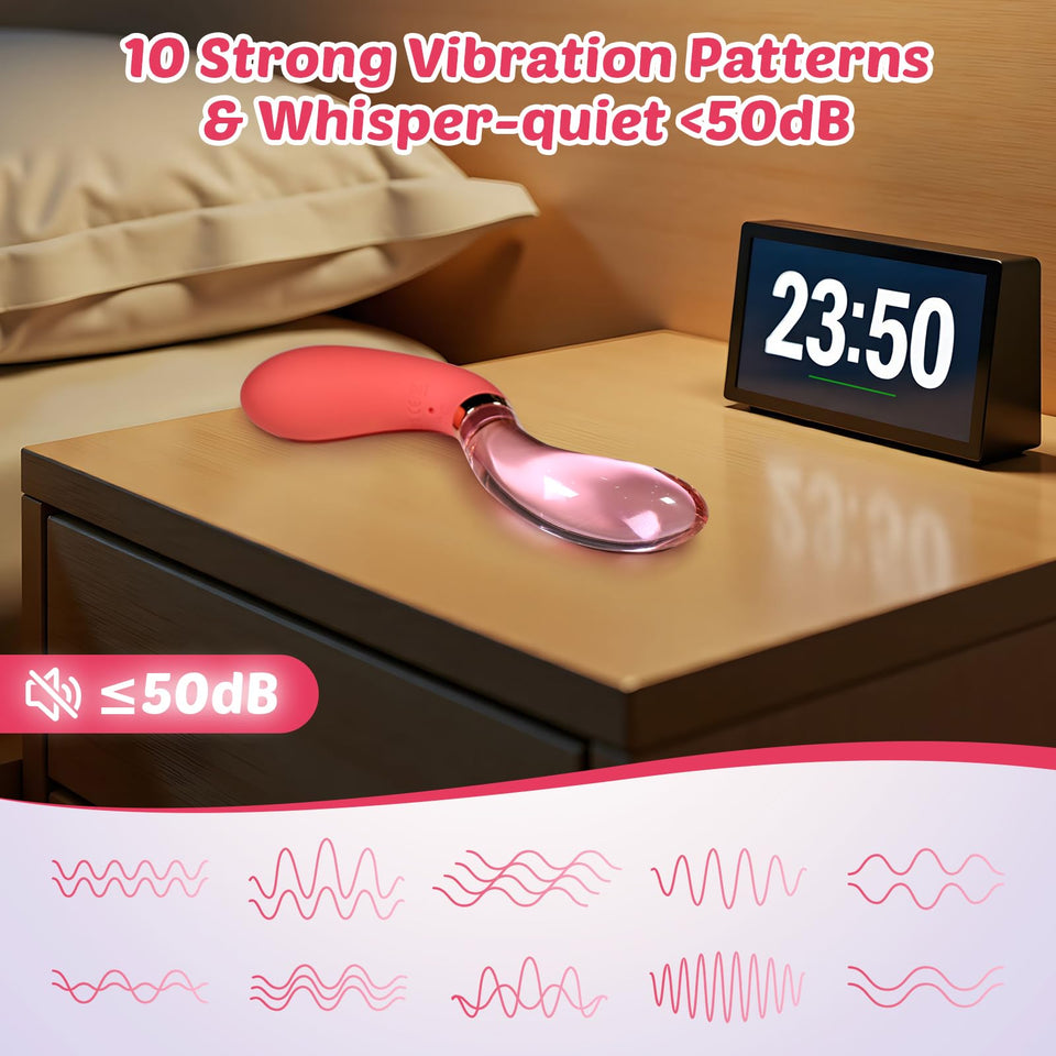 Vibrator Wand Sex Toy - Double Sided Dildo with Lighting Glass & Silicone Dildo 2 in 1 Adult Sex Toys, G spot Vibrator & Clitora