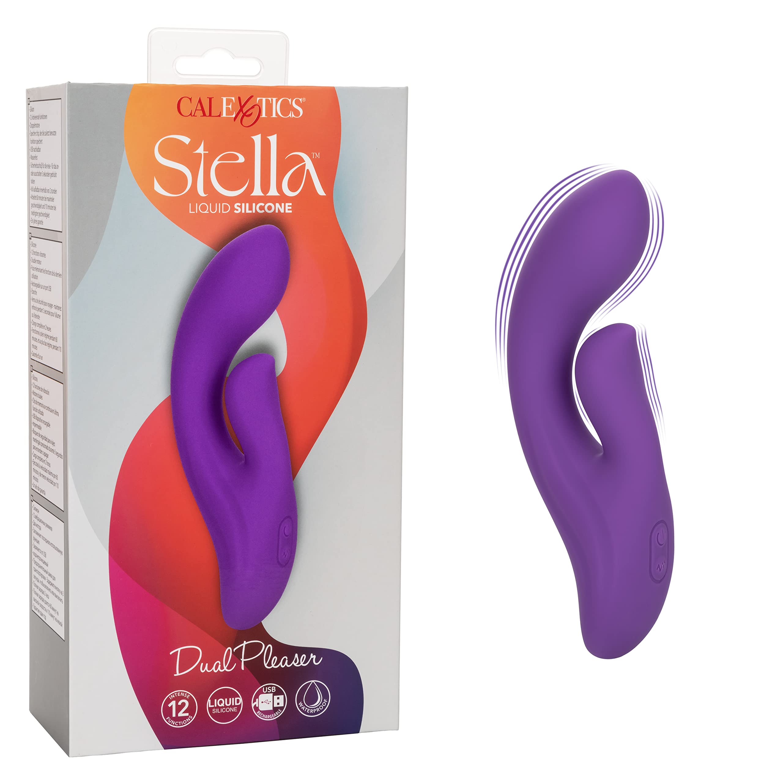 CalExotics Stella Liquid Silicone Dual Pleaser - Premium Rechargeable Rabbit Massager Vibrator - Sex Toy for Women - Purple