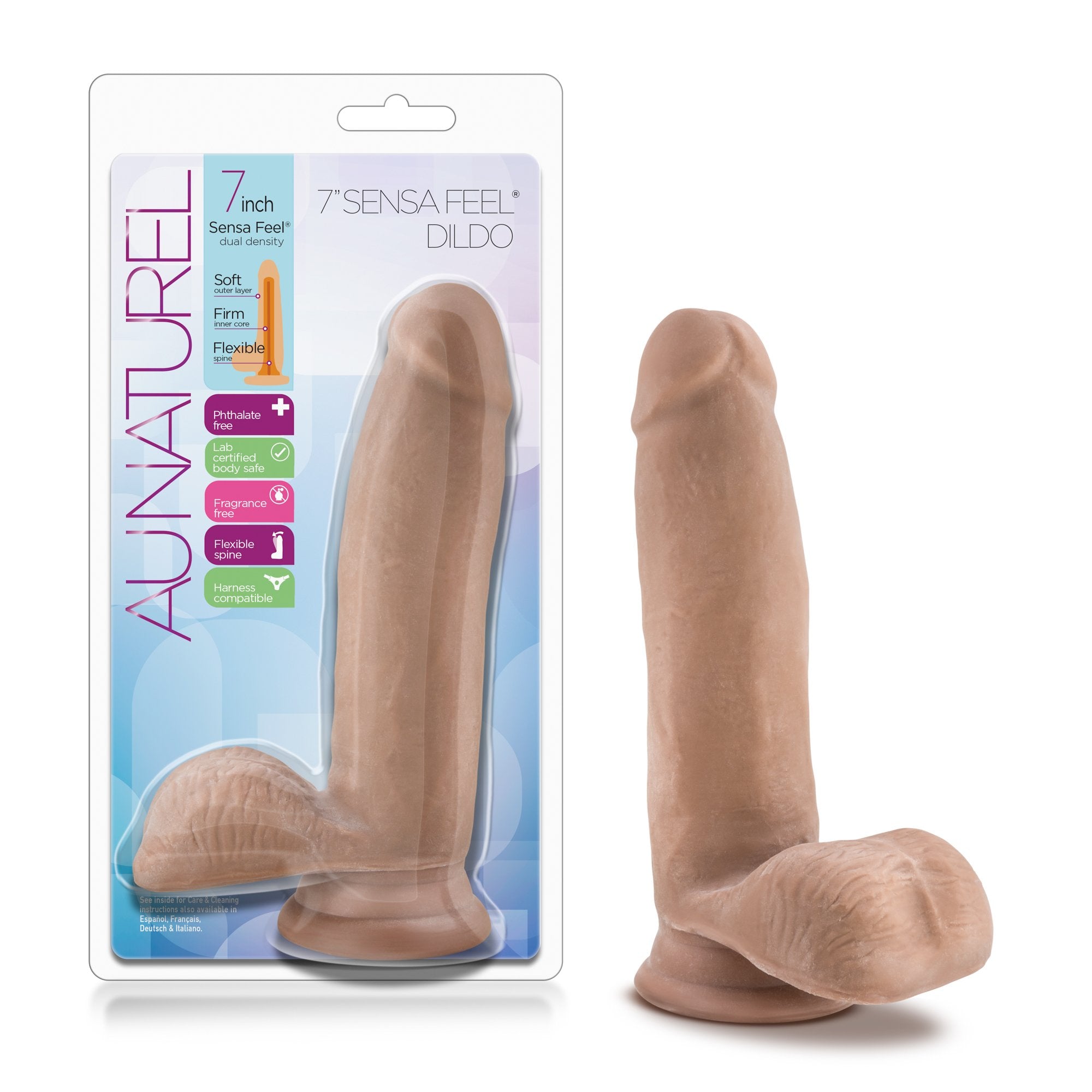 Blush Au Naturel 7 Realistic Latin Dildo w/Balls, 1.75 Girth - Dual Density Lifelike Cock - Suction Cup, Strap-On Compatible - U