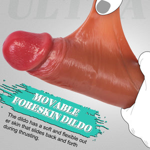 Realistic Movable Foreskin Dildos,1.9 ' ' Diam Double Silicone Skin Foreskin Cock for Vaginal or Anal Play,7.8 ' ' Penis with St