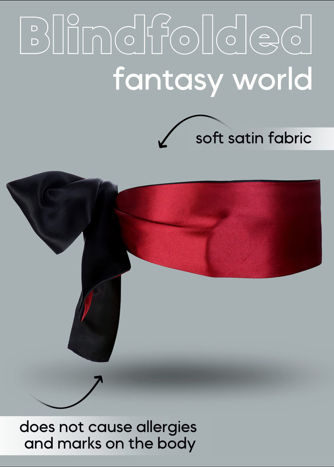 Sex Tickler for Adults Bedroom, Feather Tickler for Spanking and Play, Adjustable Satin Sex Blindfold Mask Red 59'' Set