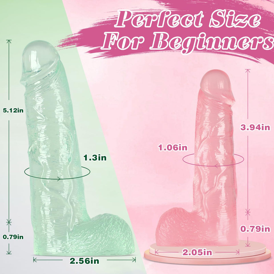 MKPJOY 5.6 and 4.7 Inch 2 Sizes Realistic Suction Mini Dildo, Beginner Anal Plug,Soft Dildo with Curved Shaft and Balls,Adult Se