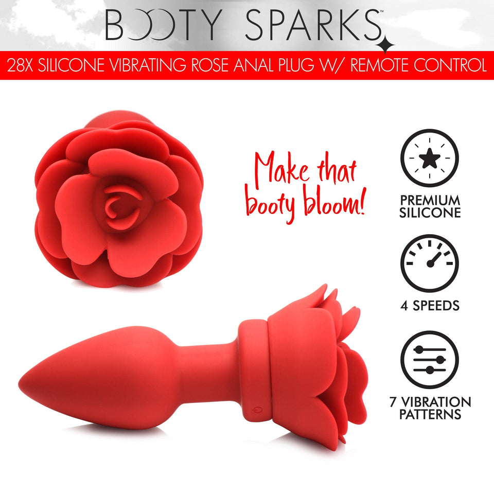 Booty Sparks 28X Silicone Vibrating Rose Anal Plug With Remote