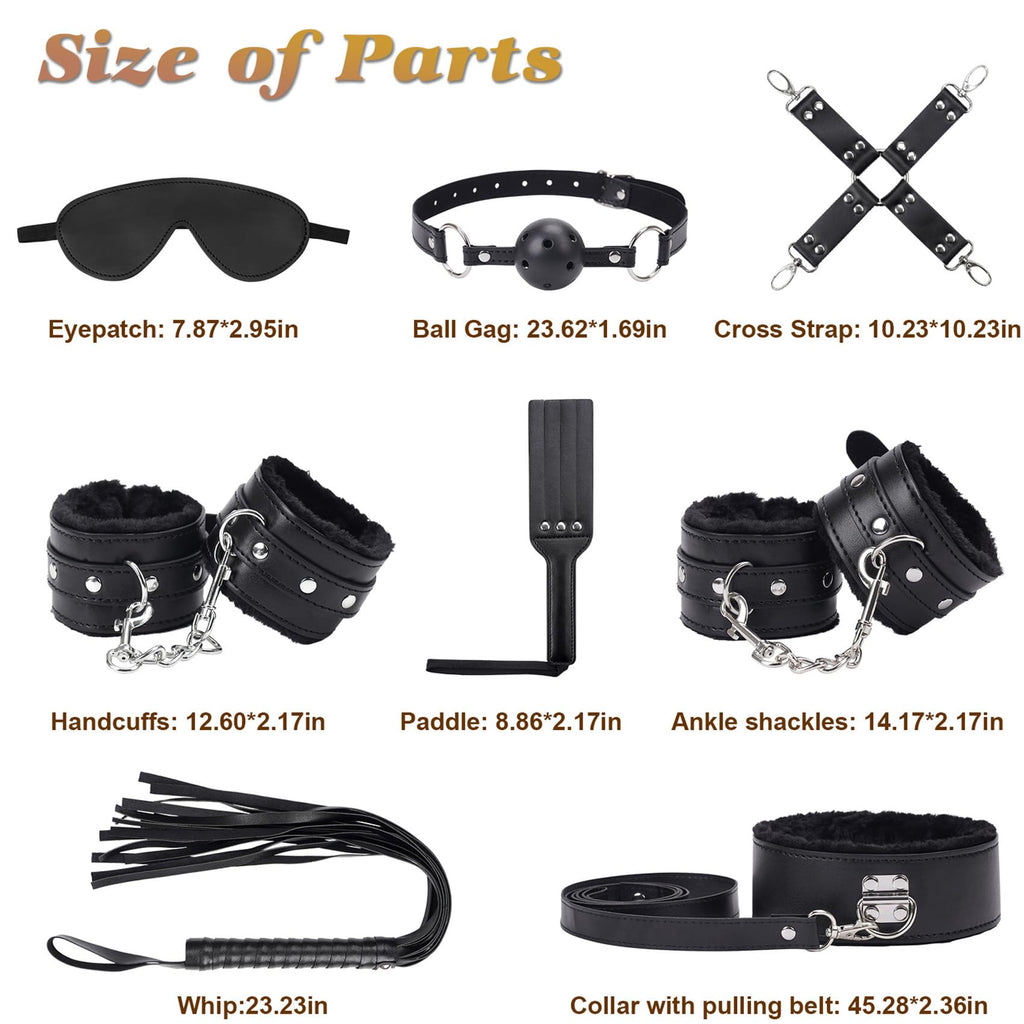 BDSM Kit Sex Bondage Restraints Toys: Upgrade 11PCS Sets with Adjustable Handcuffs Collar Ankle Cuff Blindfold Feather Tickler A
