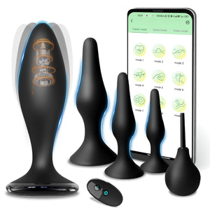Anal Plug Vibrator Adult Sex Toys-5PCS Silicone Anal Toys Butt Plug Training Kit with APP&Remote Control 9 Vibration Modes,Anal