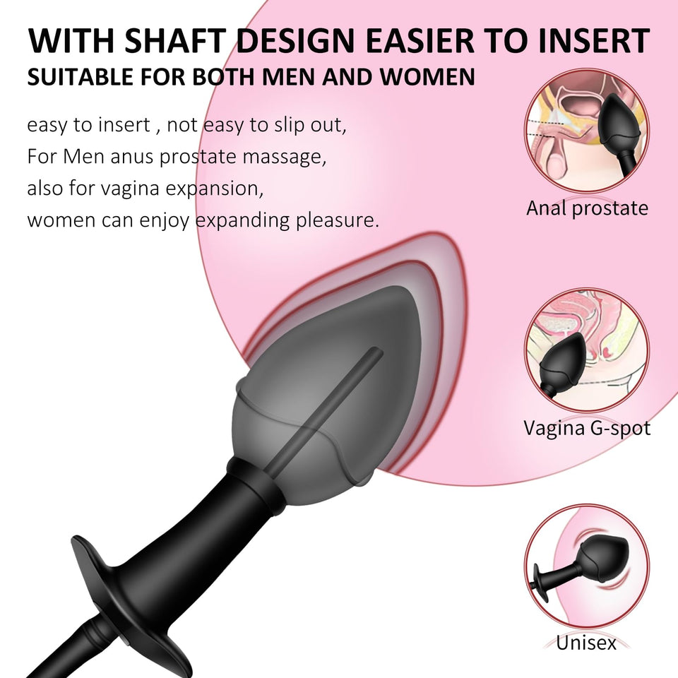 New Silicone Inflatable Anal Plug with Solid Shaft in The Center Body-Safe Silicone Anal Balloon Pump with Quick-Release Valve R