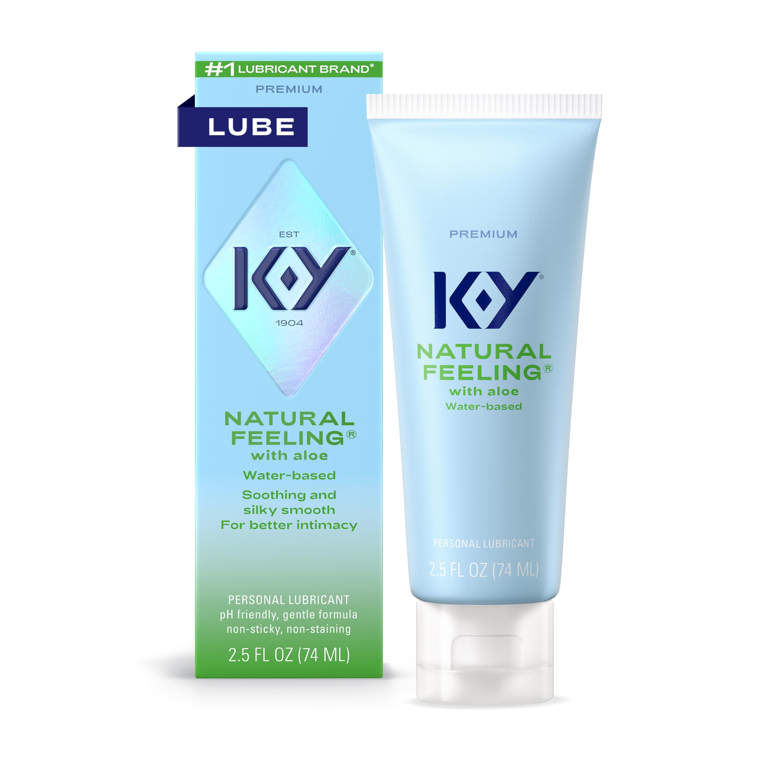 K-Y Natural Feeling with Aloe, Water Based Lube for Sex, Sex Toy & Anal Lube, Non-Sticky Personal Lubricant, Condom-Friendly, pH