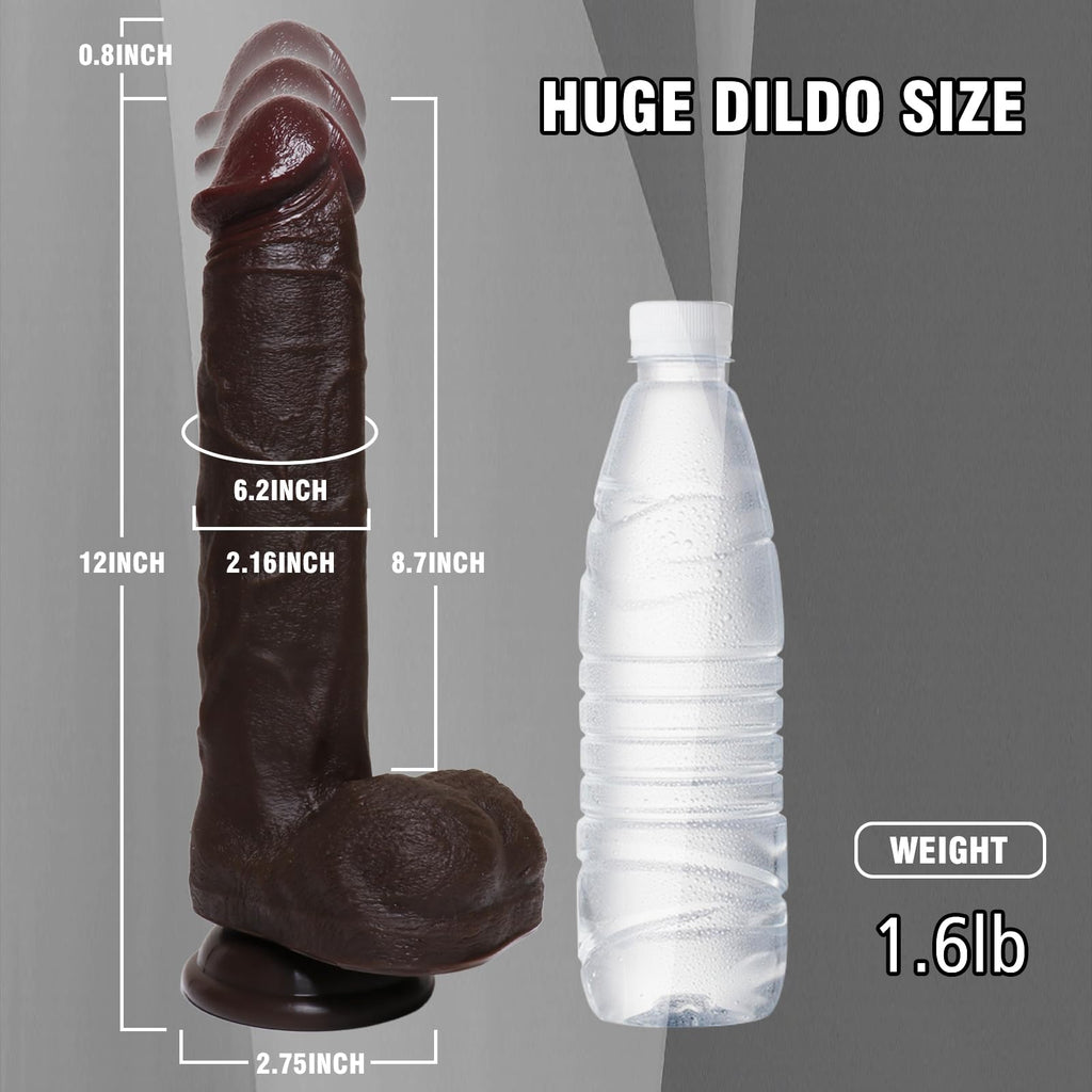 11.5 '' Realistic Black Dildo with 9 Vibration & 3 Thrusting Modes - Heated Thick Vibrator for G-Spot, Clitoral & Anal Stimulati
