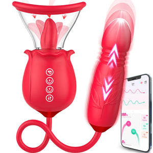 Rose Sex Toy for Womens Sex - 3in1 Upgrade Rose Sex Stimulator for Women with 7 Tongue Licking & 3 Thrusting Vibrator Dildo Adul