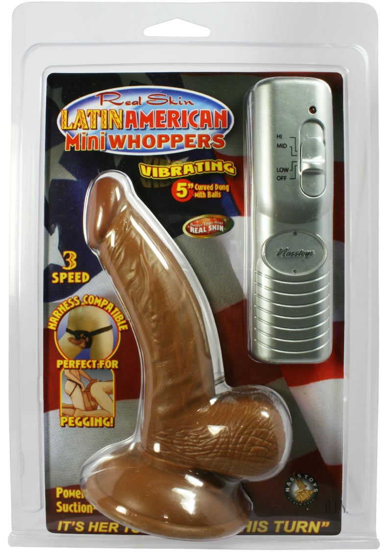Latin American Real Skin Mini Whoppers Vibrating Dong with Balls, Brown, 5 Inch