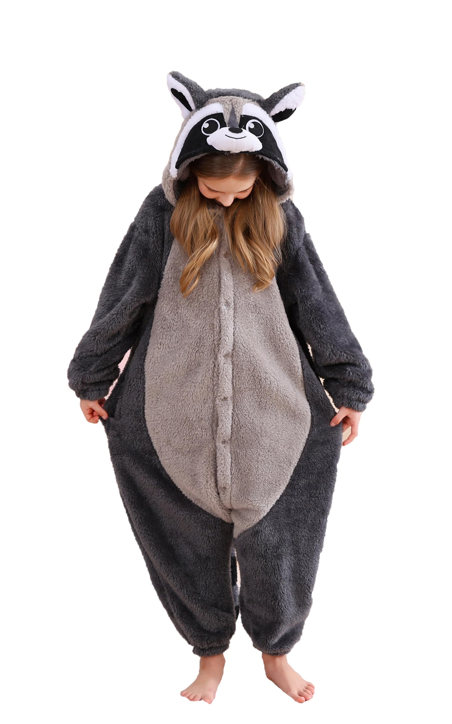 CuteOn Grey Raccoon Onesie Kids Animal Pajamas for Boys Girls Halloween Christmas Costume Height for 150cm