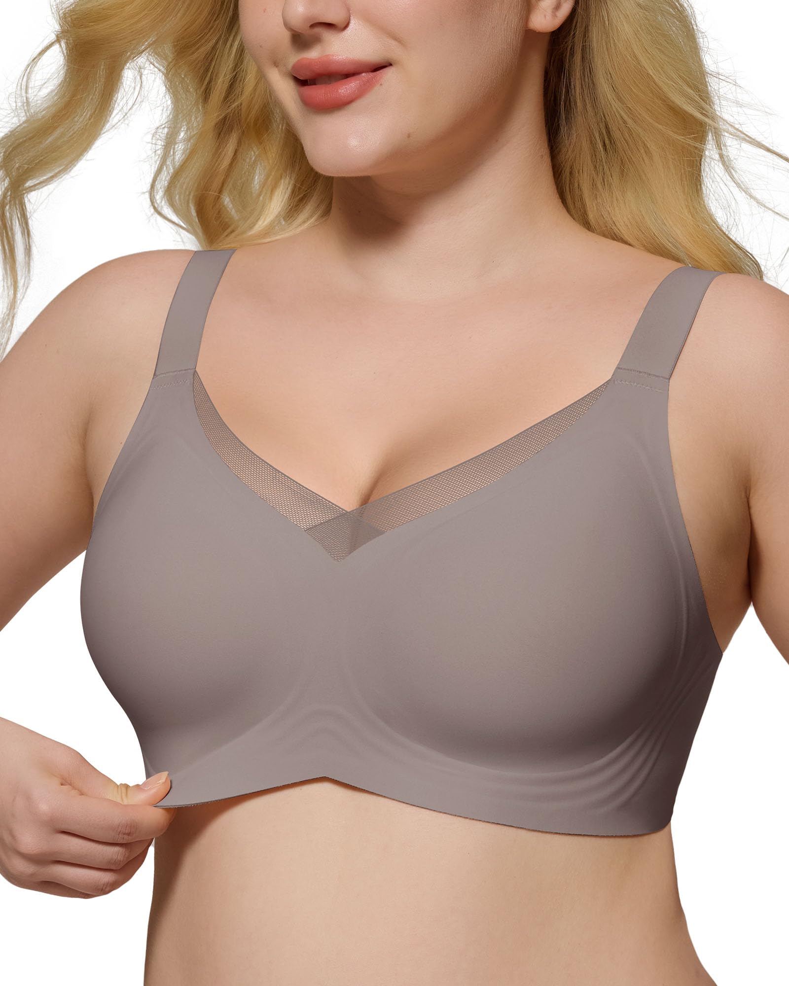 HORISUN Supportive Bra Comfortable Bras for Women No Underwire Seamless Bras for Women Plus Size Wireless V Neck No Wire Bra (Gr