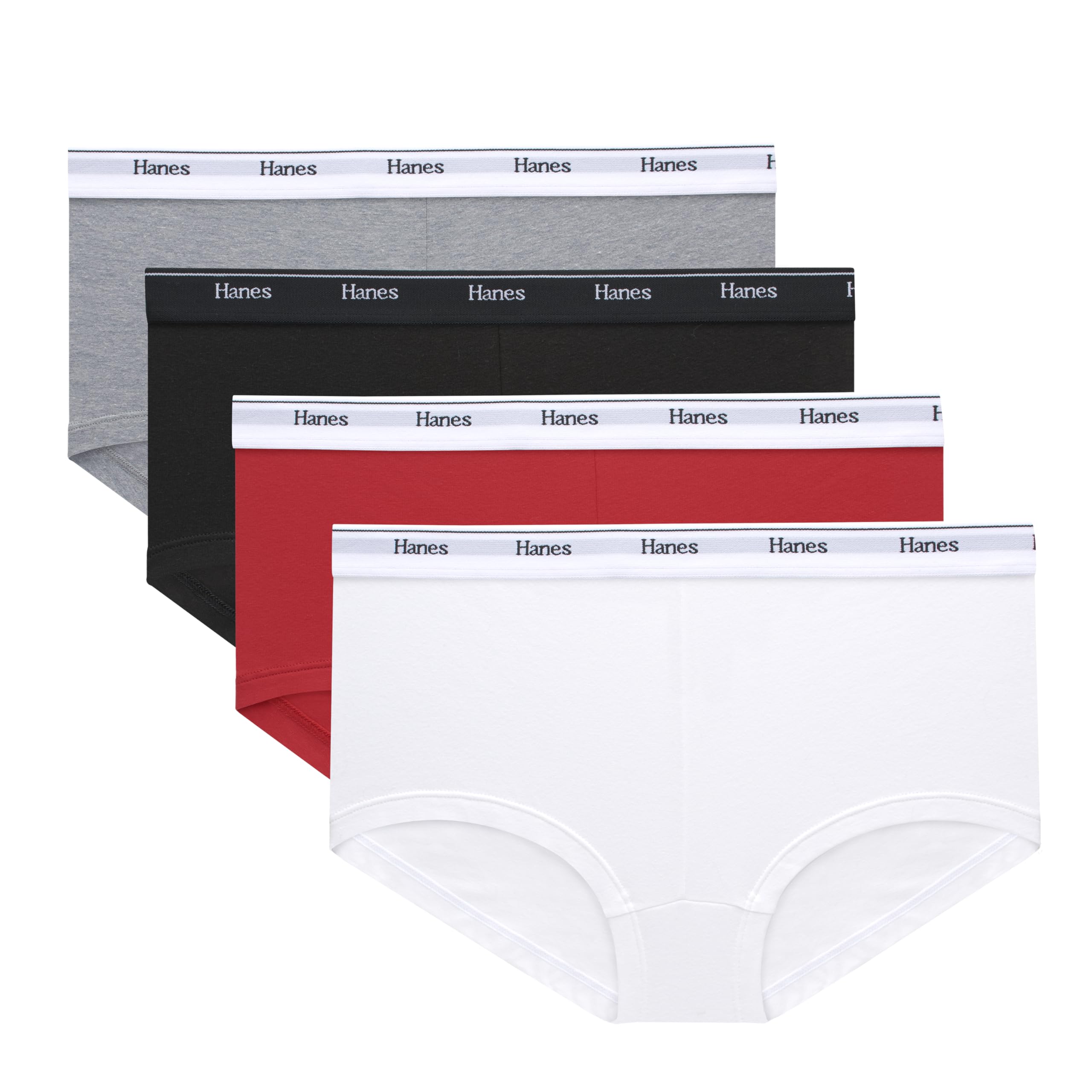 Hanes Womens Originals Boyshort Underwear, Breathable Stretch Cotton Boyshort Panties, 4-Pack
