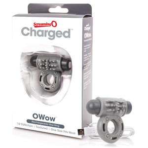 Charged OWow Vooom Mini Vibe - Grey Vibrating Cock Ring for Men - Reusable Penis Ring Vibrator, Couples Sex Toy, Enhances Pleasu