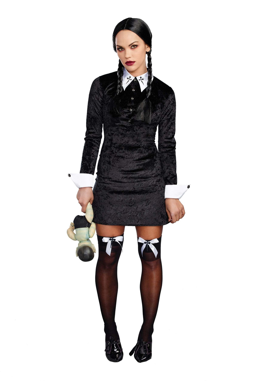 Dreamgirl Women'S Friday Velvet Dress Halloween Costume, Black/White, Medium