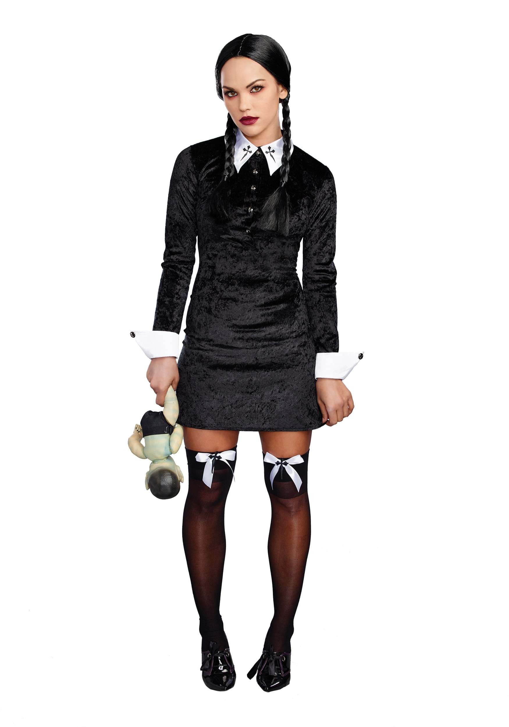 Dreamgirl Women'S Friday Velvet Dress Halloween Costume, Black/White, Medium
