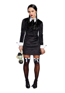 Dreamgirl Women'S Friday Velvet Dress Halloween Costume, Black/White, Medium
