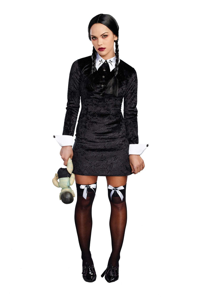 Dreamgirl Women'S Friday Velvet Dress Halloween Costume, Black/White, Medium