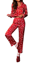 Ekouaer Silk Satin Pajamas Women s Long Sleeve Pj Set Soft Button Down 2 Piece Sleepwear Loungewear Christmas Red Print,M