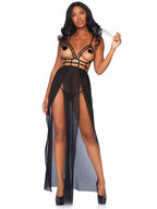 Leg Avenue 2 Pc Cage Strap Open Bodice Ma Black Color