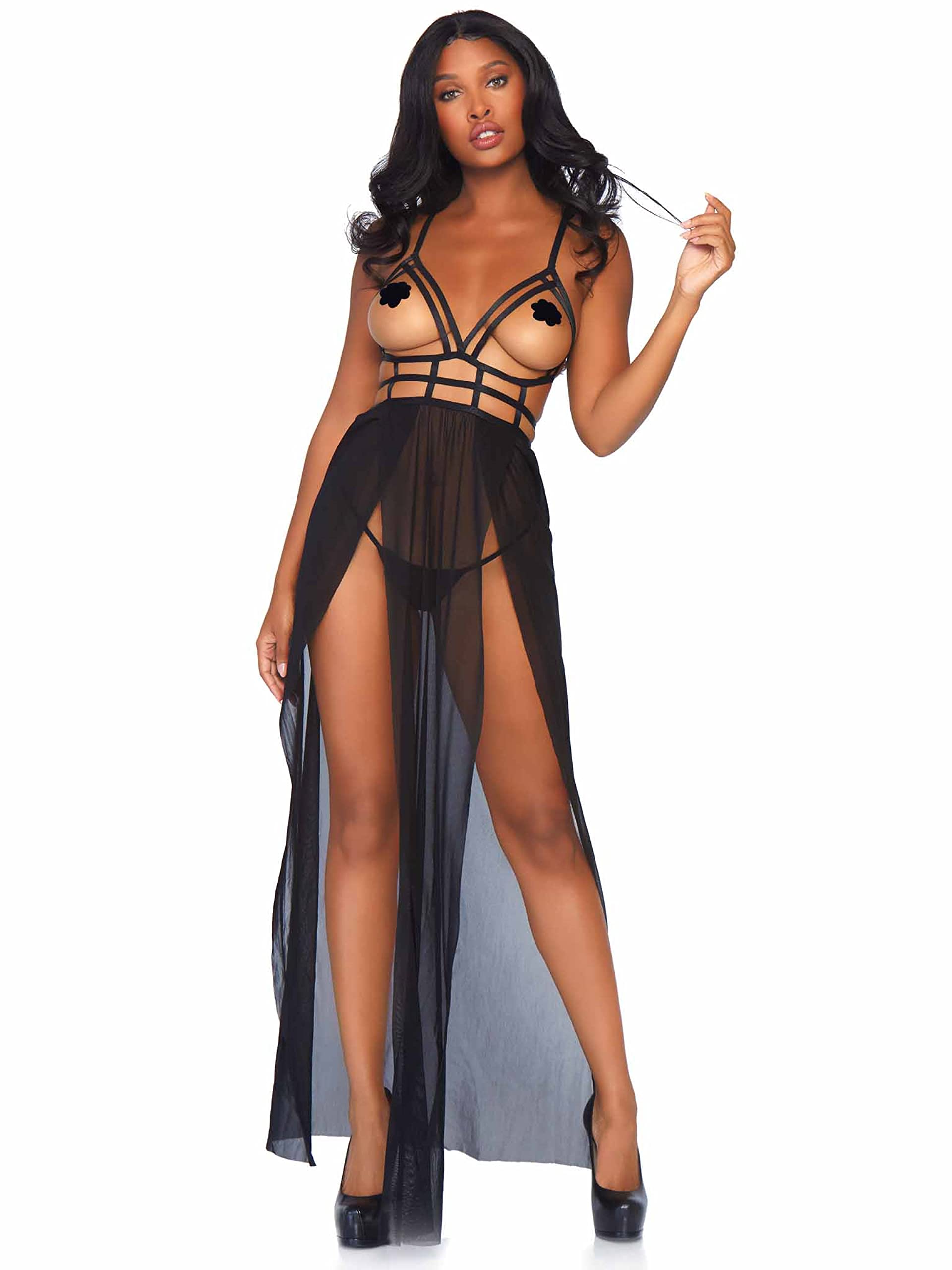 Leg Avenue 2 Pc Cage Strap Open Bodice Ma Black Color