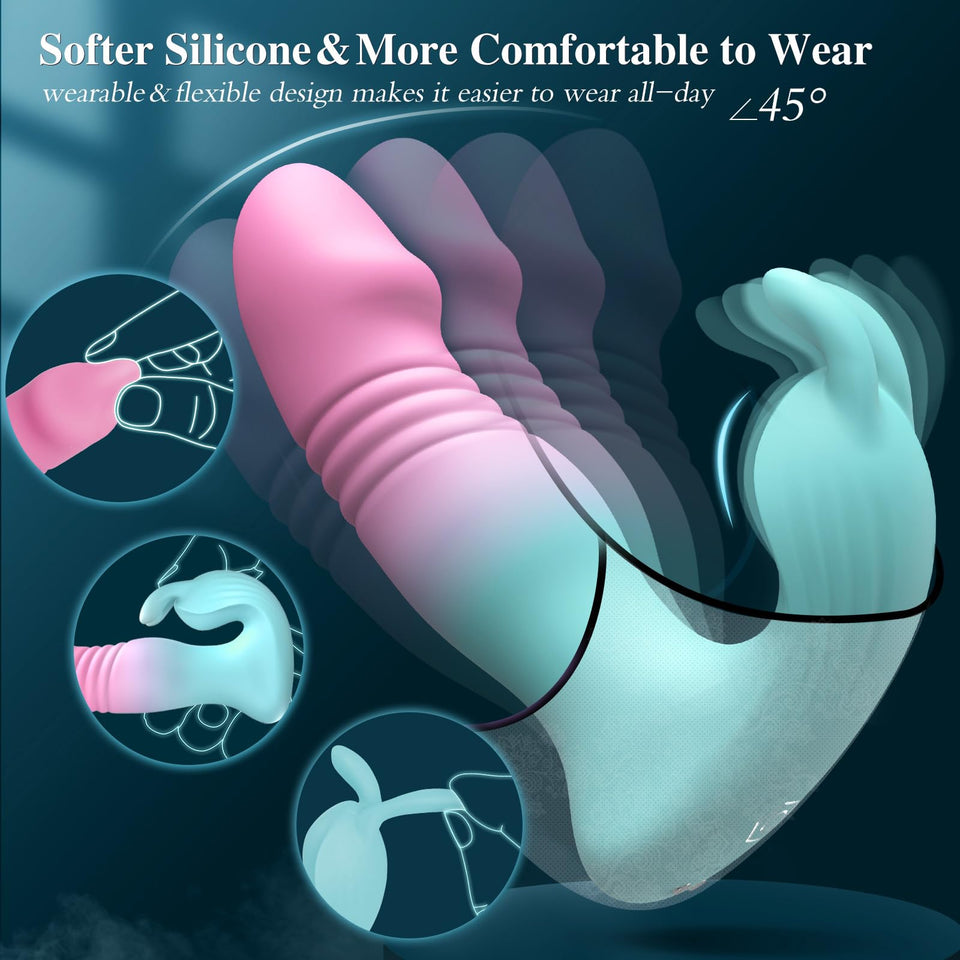 diafabsvg Wearable Vibrator for Womens Sex Toys - 3IN1 Double-Ended Dildos App Remote Vibrators with 9 Vibrating Bunny & 9 Thrus