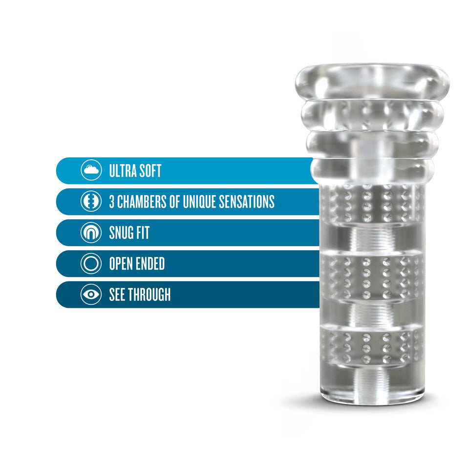 Blush M For Men All In - #1 Bestselling Pocket Pussy Masturbator - Ultra Soft Male Masturbation Stroker - Ribbed & Multi Textured, Multi Chamber For Ultimate Pleasure - Male Sex Toy For Guys - Clear
