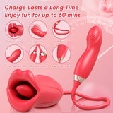 Vibrator Dildo Rose Sex Toy - 4 in 1 Tongue Toy for Women Clitoral Vibrator with 10 Tongue Licking & 10 Finger Vibrators Nipple
