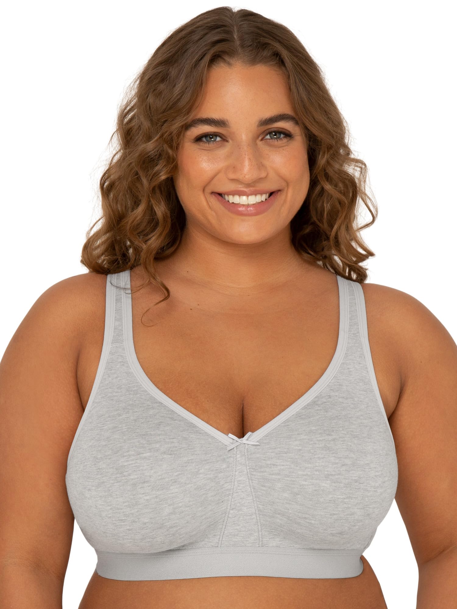 Fruit of the Loom Womens Plus Size Wireless Cotton Bra, Heather Grey, 42G